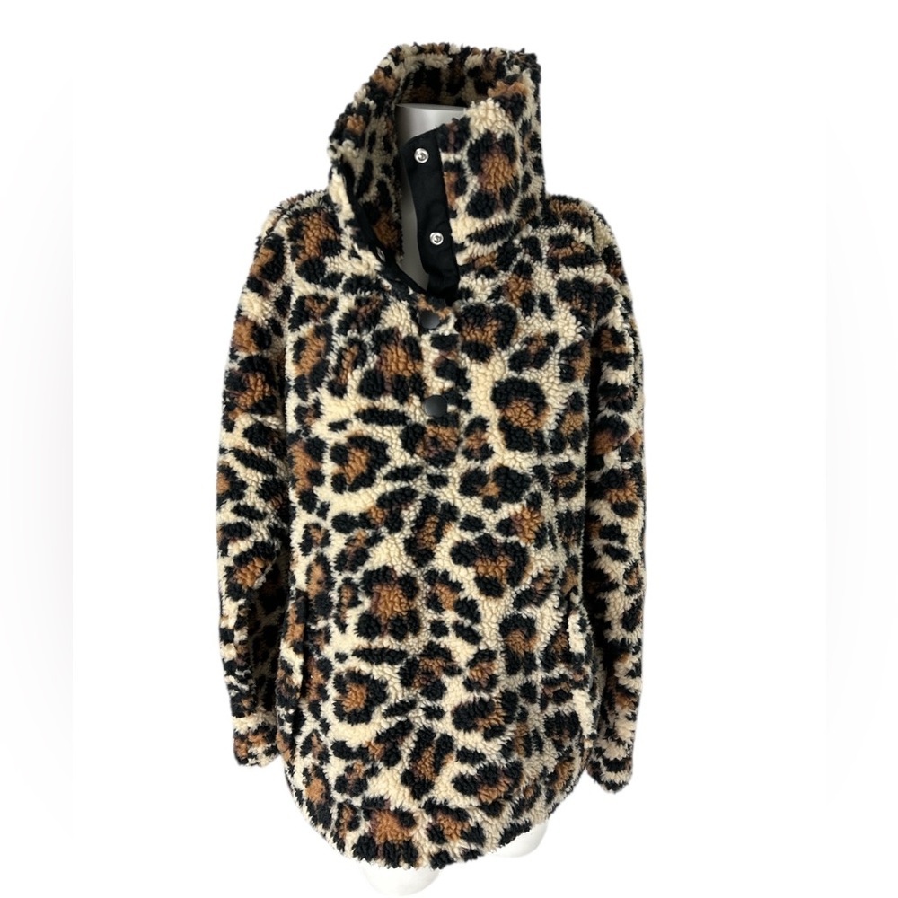 J. Crew Leopard Sherpa Snap-Front Pullover